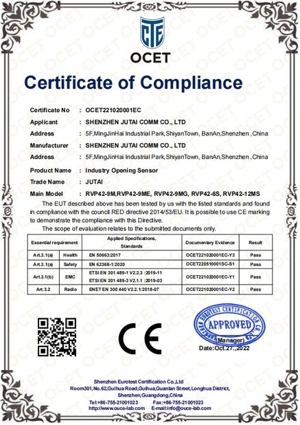 China Shenzhen Jutai Comm Co., Ltd. certification